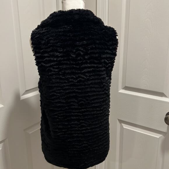 BETSEY JOHNSON Faux Fur Black Vest leopard cheetah print lining POCKETS medium - Picture 3 of 10